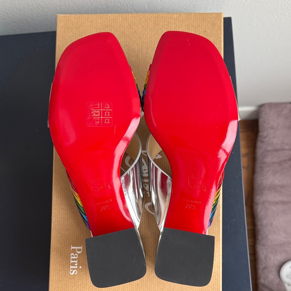 Christian Louboutin Silver Mules with Rainbow Straps - Picture 5 of 6
